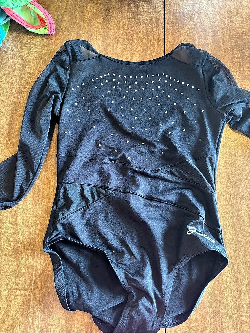 Justice Long Sleeve Rhinestone Mesh Leotard Girls